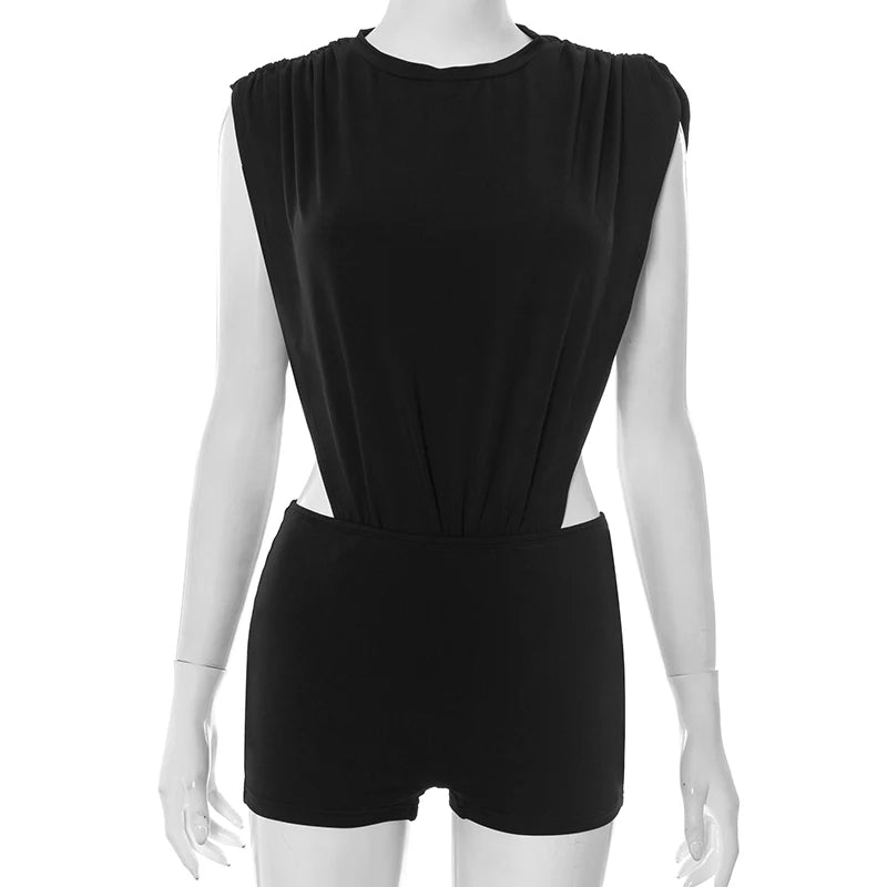 Women Two-Piece Side Split Bodysuit+Shorts