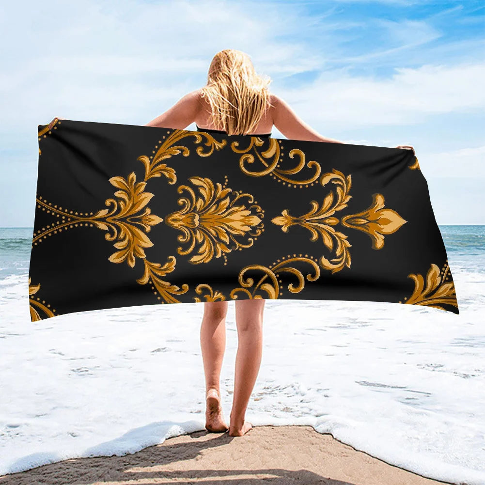 Luxury Black & Gold Microfiber Beach Towel – Quick-Dry, Absorbant