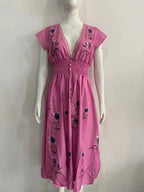 V-neck French Beach Wave Casual Printed Dress