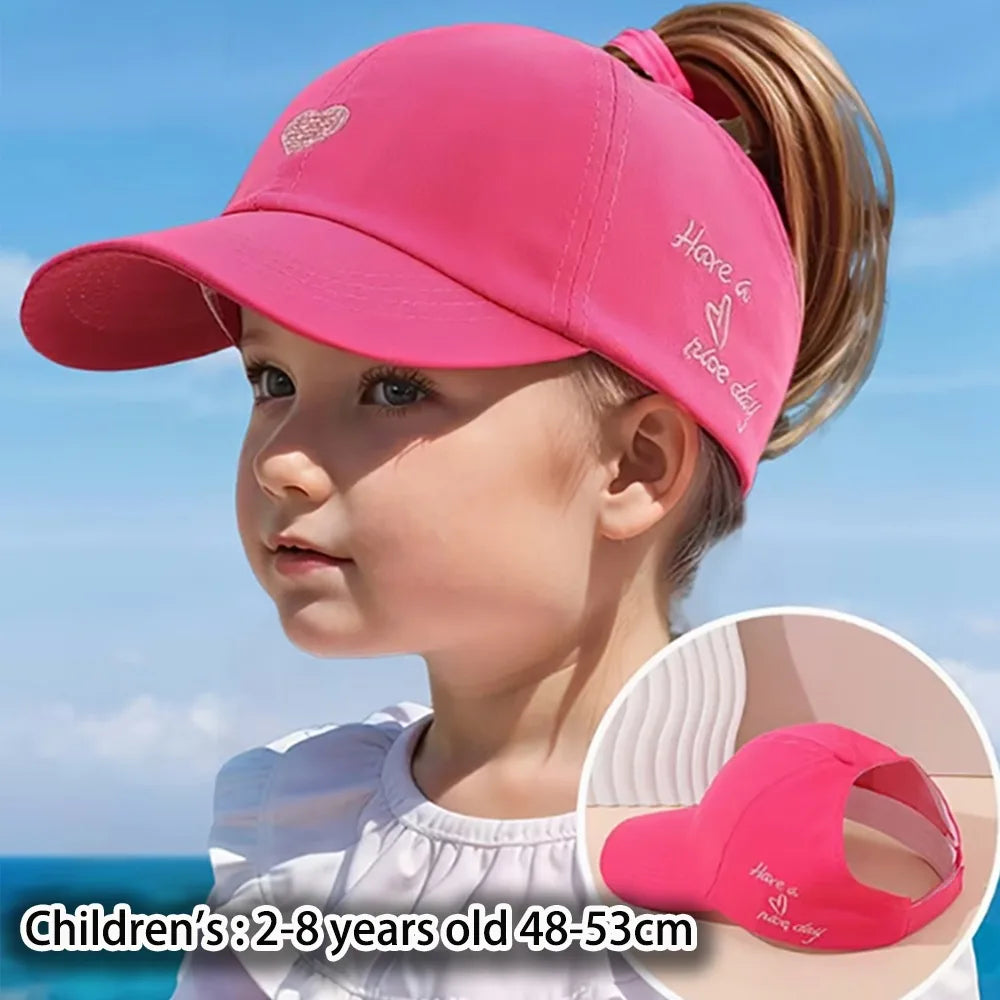 Heart-embroidered Baseball Cap for Girls Cute Breathable Children's Baseball Hat Sun Protection Tool UV Protection