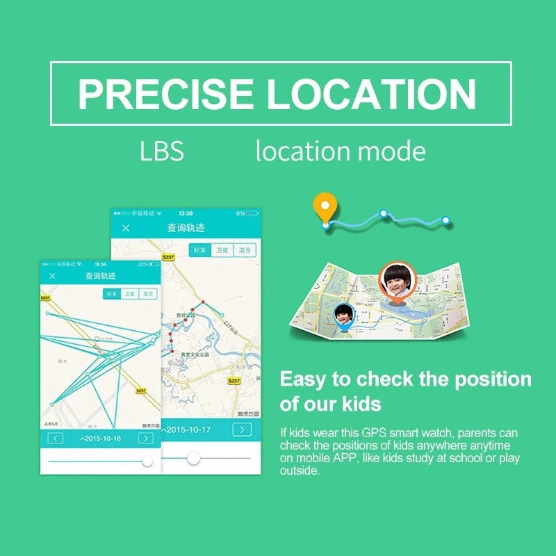 Advertisement for a GPS tracking app with maps and location icons on a green background.