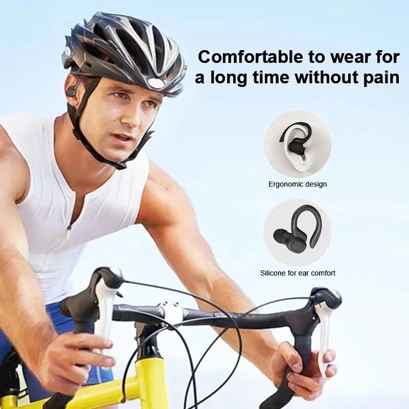 Wireless Earbuds Sport 5.3 Headphones with Noise Cancelling Mic 75H HiFi Stereo Over Ear Bud LED Display USB-C IPX6
