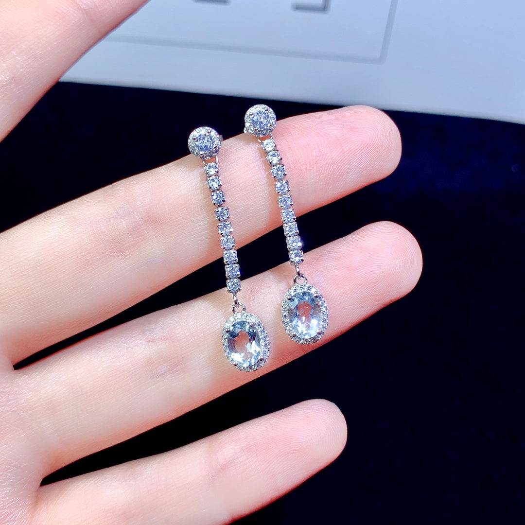 Natural Aquamarine Sterling 925 Silver Earrings