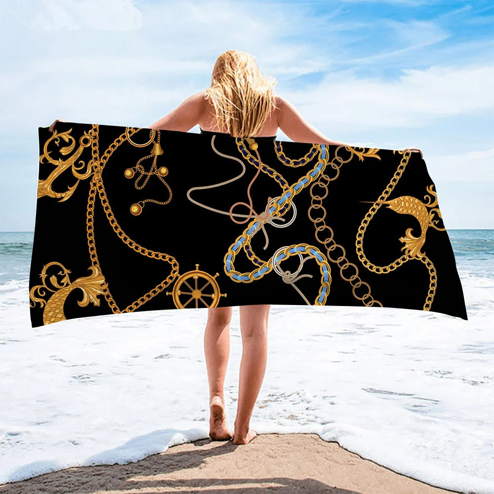 Luxury Black & Gold Microfiber Beach Towel – Quick-Dry, Absorbant