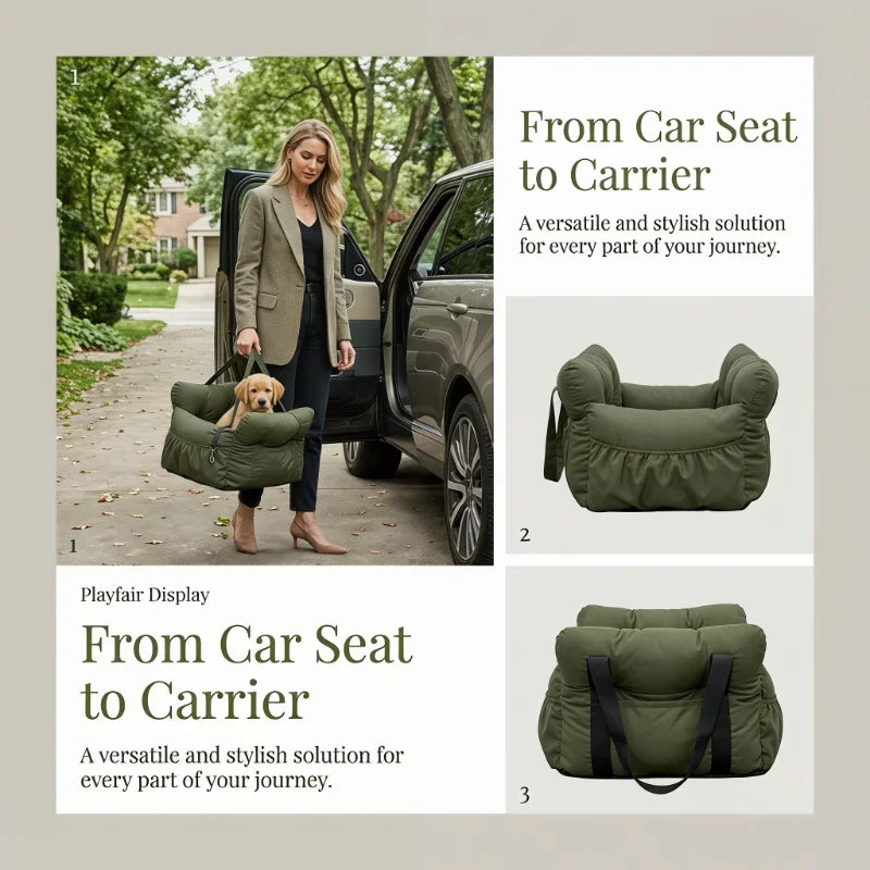 Dog Car Seat with Safety Belt - Non-Slip Pet Car Bed for Small Dogs, Washable Travel Carrier with Secure Straps for Safe Car