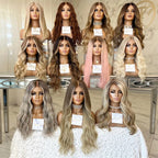 Collection of wigs displayed on mannequins with visible brand name.