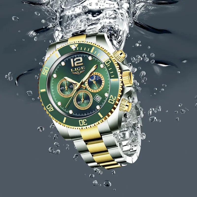 Luxury Watch for Men Waterproof Sports Stainless Chronograph Quartz Wristwatch
