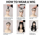 Step-by-step guide on how to wear a wig with mannequin demonstrations.