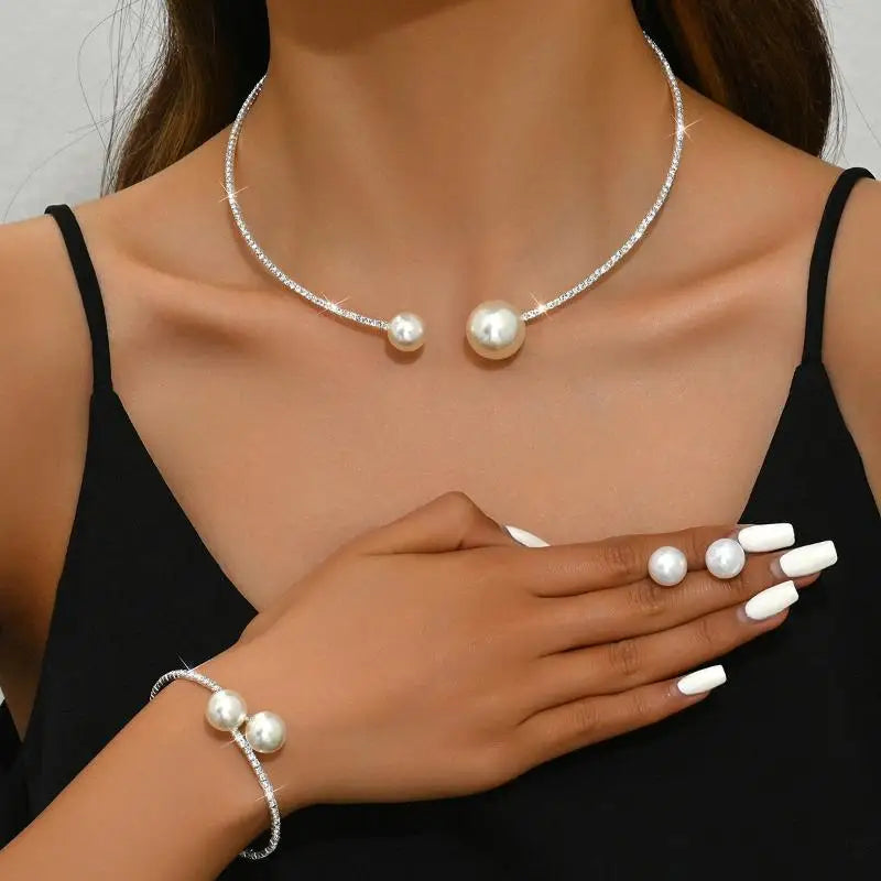 2Pcs Pearl Necklace Bracelet Set