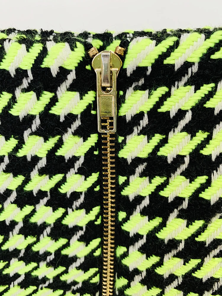Women's Lion Buttons Houndstooth Tweed Mini Skirt