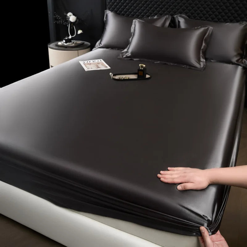 100% Mulberry Silk Bed Sheet Set – 3 Piece Smooth Satin Bedding with Pillow