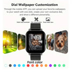 Smartwatch with customizable dial and watch faces on a white background