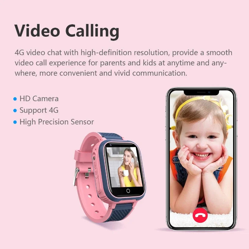 Smartwatch and smartphone displaying video call with a child on a pink background