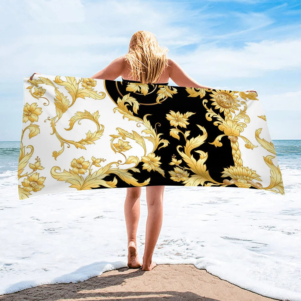 Luxury Black & Gold Microfiber Beach Towel – Quick-Dry, Absorbant
