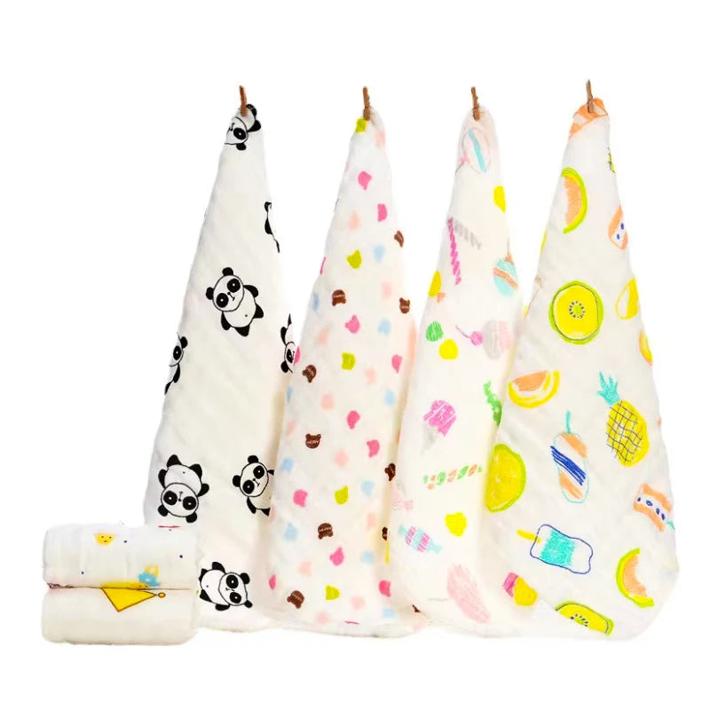 Set of four colorful baby blankets with different patterns on a white background