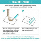 Instructions for measuring a dog's paw size with illustrations and text.