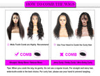 Instructions on how to comb wigs with images of wigs and text guidance.
