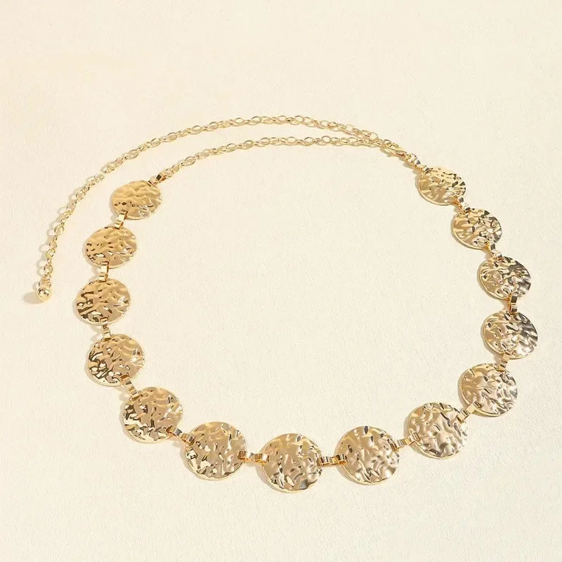 Womens Elegant Ladies Metal Thin Waist Chain Gold Round Irregular Body Chain Sexy Accessory Dress belt Waist Accessories Fashion