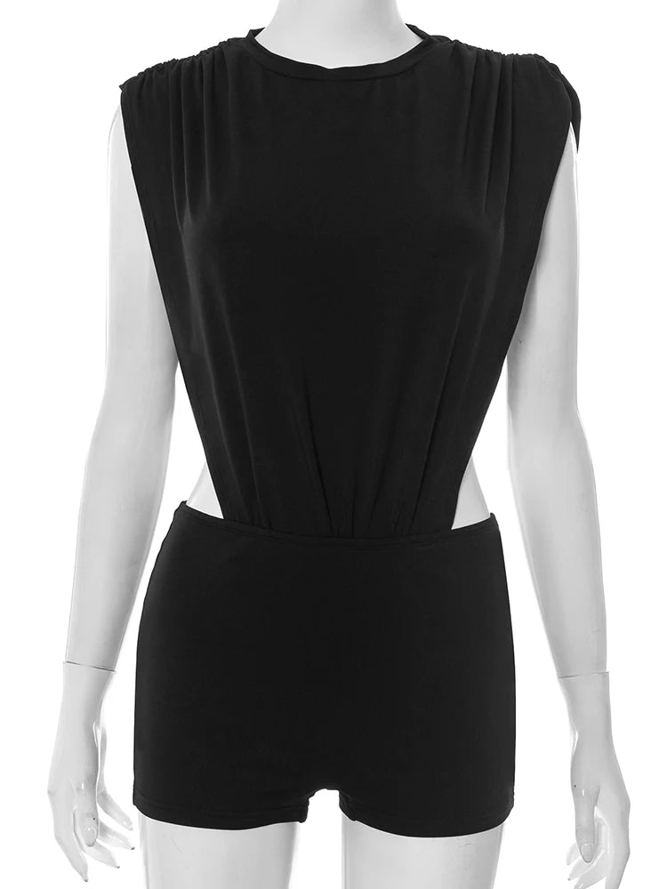 Women Two-Piece Side Split Bodysuit+Shorts