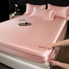 100% Mulberry Silk Bed Sheet Set – 3 Piece Smooth Satin Bedding with Pillow