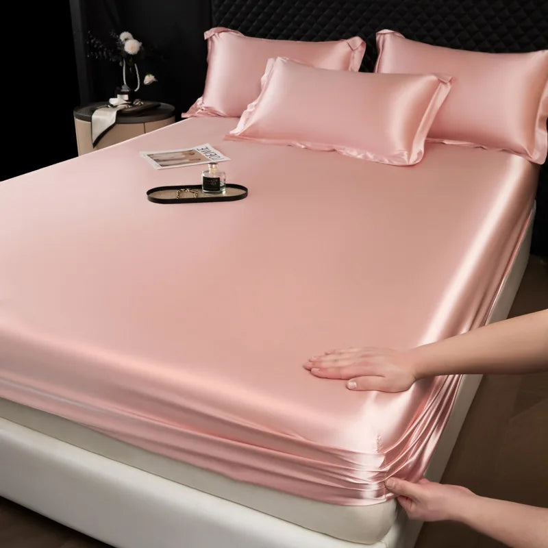 100% Mulberry Silk Bed Sheet Set – 3 Piece Smooth Satin Bedding with Pillow