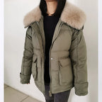 Maomaokong loose Real Fox Fur Collar 2024 White Duck Down Jacket Women Winter Luxury Puffer Coat Oversize Feather Outwear