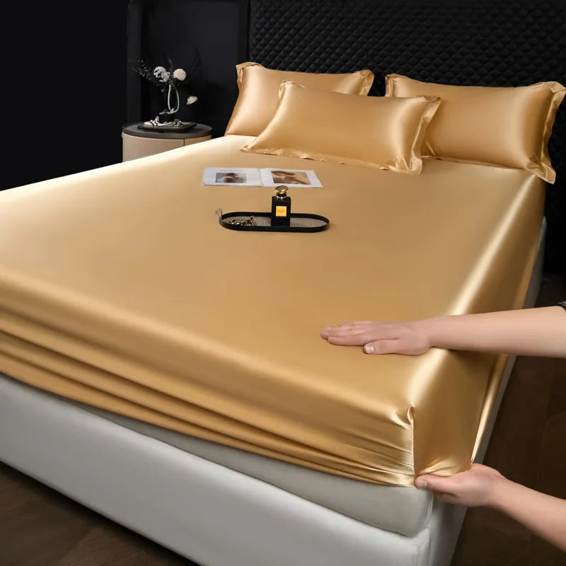 100% Mulberry Silk Bed Sheet Set – 3 Piece Smooth Satin Bedding with Pillow