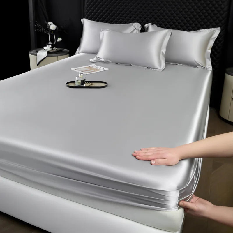 100% Mulberry Silk Bed Sheet Set – 3 Piece Smooth Satin Bedding with Pillow