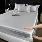 100% Mulberry Silk Bed Sheet Set – 3 Piece Smooth Satin Bedding with Pillow