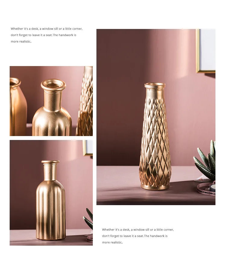 Modern Living Room Glass Vase Desktop Flower Vases For Homes Arrangement Container Decorations Bedroom Gold Decor