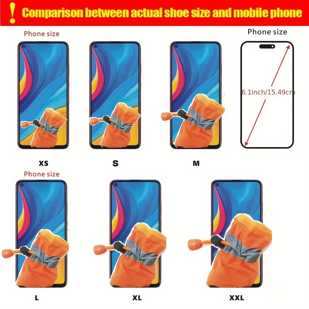 Comparison chart of shoe size on a phone screen with labeled dimensions