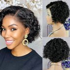 Woman with styled hair and a mannequin head with curly hair, set against a blurred floral background.