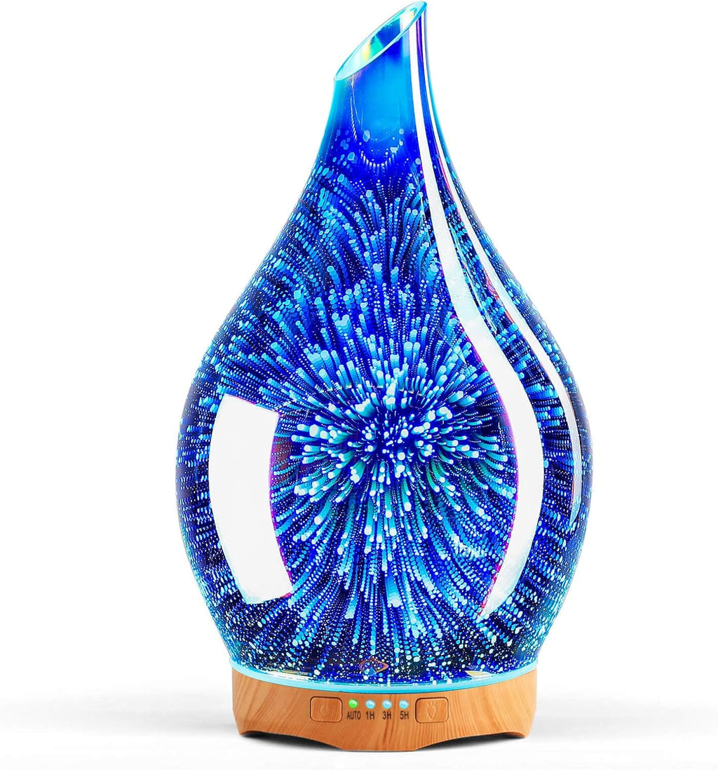 Porseme Oil Diffuser 3D Glass Aromatherapy Ultrasonic Humidifier, Air Refresh Auto Shut-Off, Timer Setting, BPA Free for Home Hotel Yoga Leisure SPA Gift 150Ml Last 6H