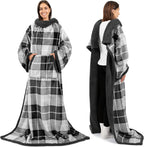 PAVILIA Sherpa Wearable Blanket with Sleeves and Pocket, Plush Thick Cozy Body Blanket Wrap for Adult Women Men, Christmas Gift for Wife Mom, Dark Grey