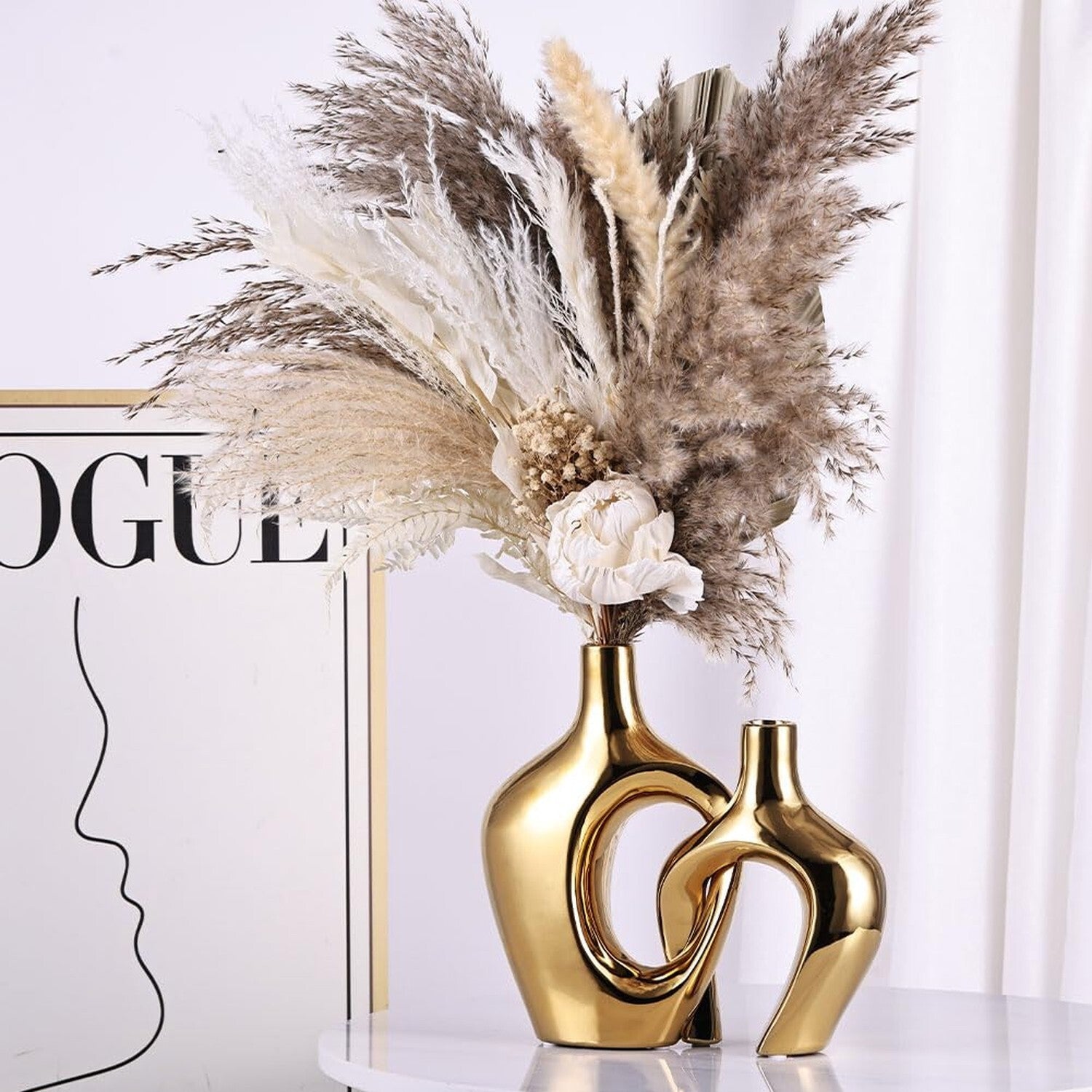 Gold Hollow Ceramic Vases Set of 2 - Modern Nordic Boho Ins Style Decor Vases...