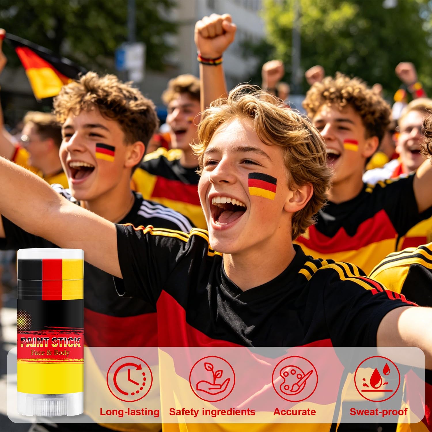 Black Red and Yellow Germany Face Paint Stick for World Cup Fans and Party, World Cup Decorations, Sweatproof & High Pigment Sports Face Paint Sticks for World Cup Party Accessories