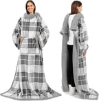 PAVILIA Sherpa Wearable Blanket with Sleeves and Pocket, Plush Thick Cozy Body Blanket Wrap for Adult Women Men, Christmas Gift for Wife Mom, Dark Grey