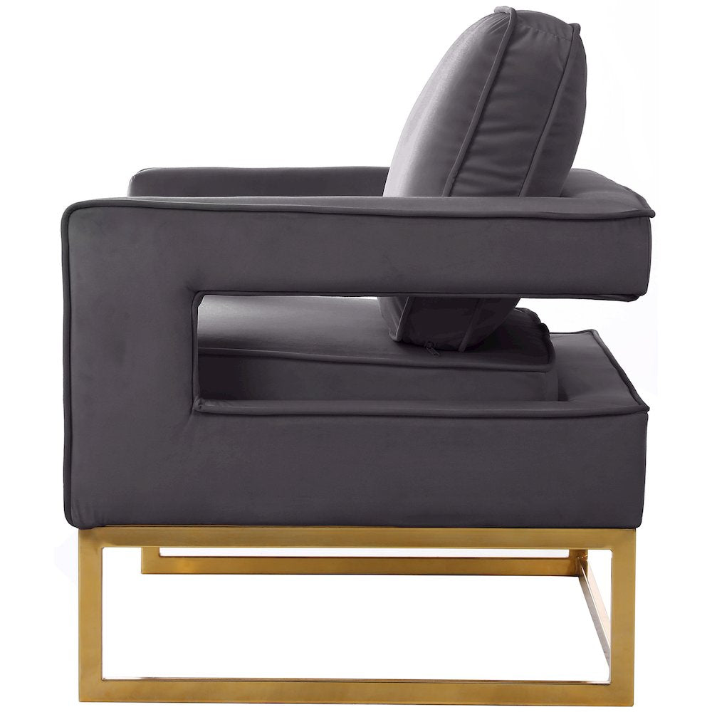 Meridian Furniture Noah Gray Velvet Accent Chair with Gold Iron Base