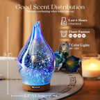 Porseme Oil Diffuser 3D Glass Aromatherapy Ultrasonic Humidifier, Air Refresh Auto Shut-Off, Timer Setting, BPA Free for Home Hotel Yoga Leisure SPA Gift 150Ml Last 6H