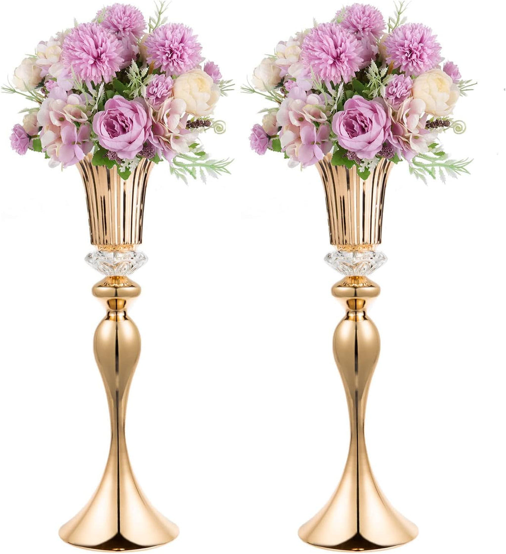 Gold Metal Trumpet Wedding Flower Vases – 22" Tall Elegant Centerpiece Stands, Luxury Floral Arrangement Vases for Weddings, Events & Home Décor (Set of 2)