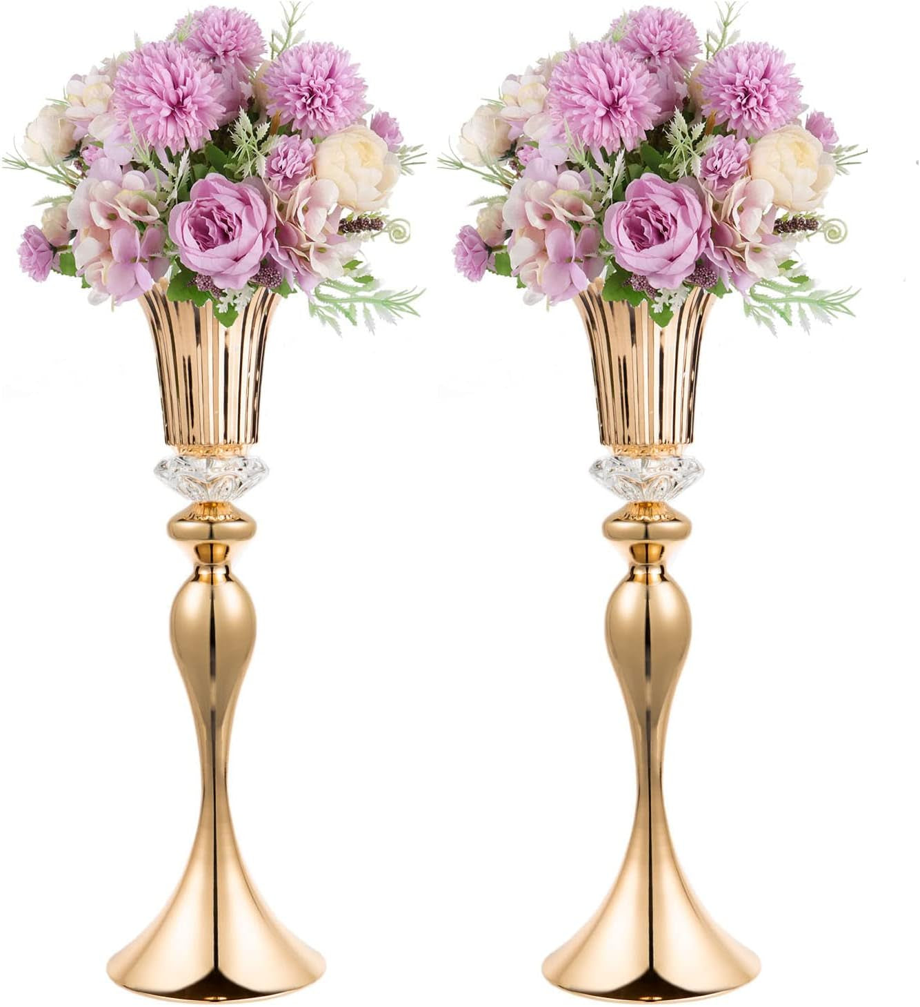 Gold Metal Trumpet Wedding Flower Vases – 22" Tall Elegant Centerpiece Stands, Luxury Floral Arrangement Vases for Weddings, Events & Home Décor (Set of 2)