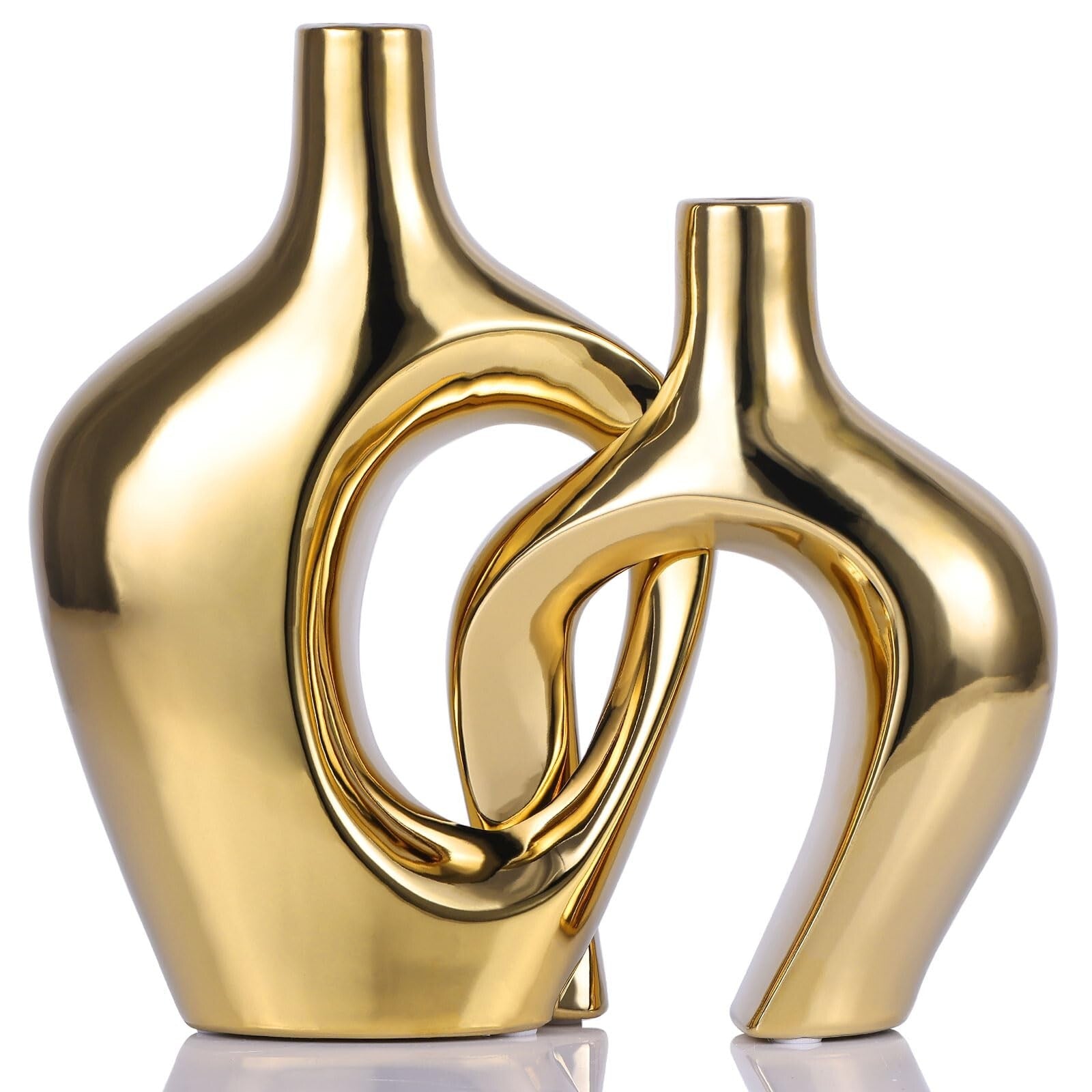 Gold Hollow Ceramic Vases Set of 2 - Modern Nordic Boho Ins Style Decor Vases...
