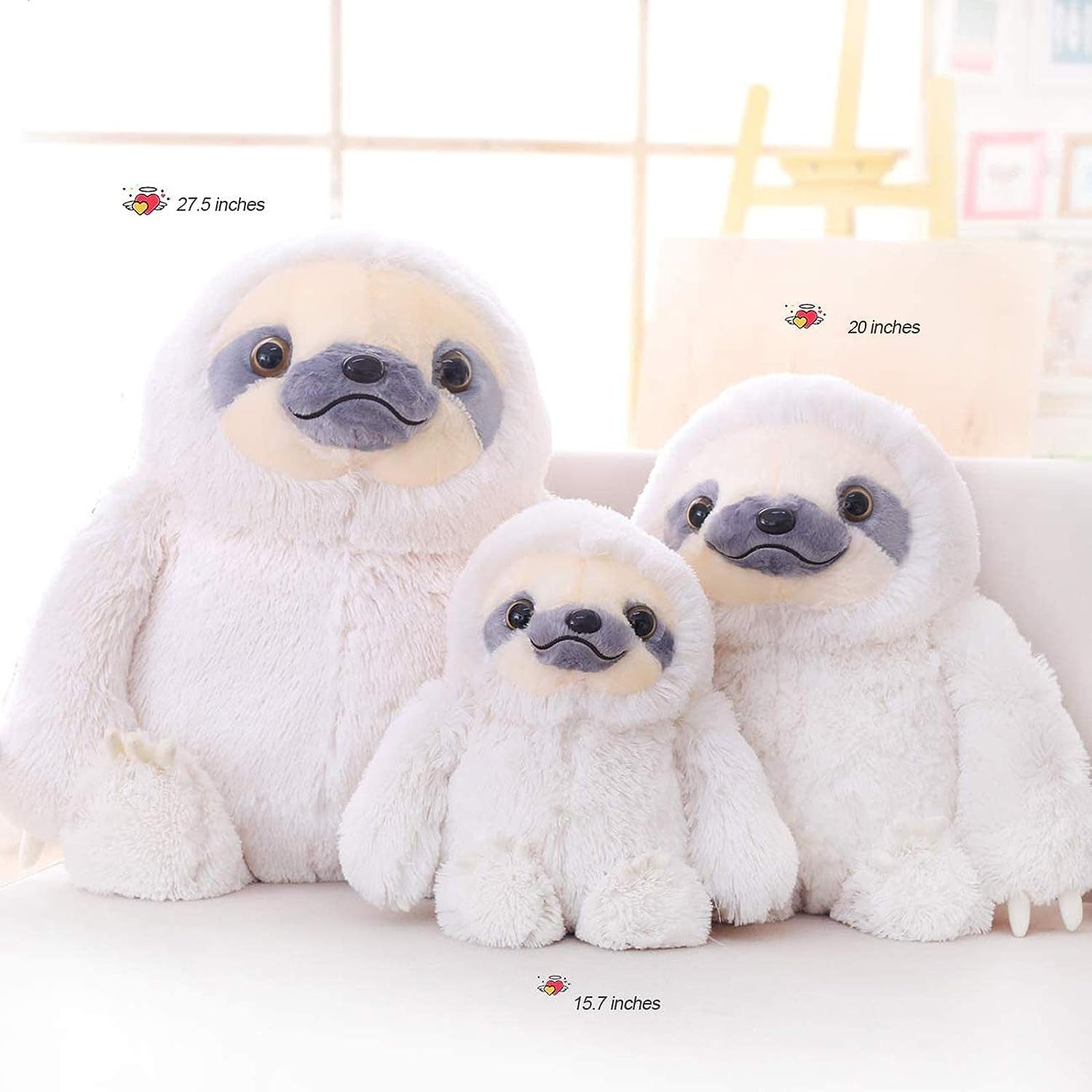 Winsterch Cute Sloth Plush Toy – 15.7" Soft Stuffed Animal Teddy Bear for Kids, Baby, and Birthday Gifts (Ivory)