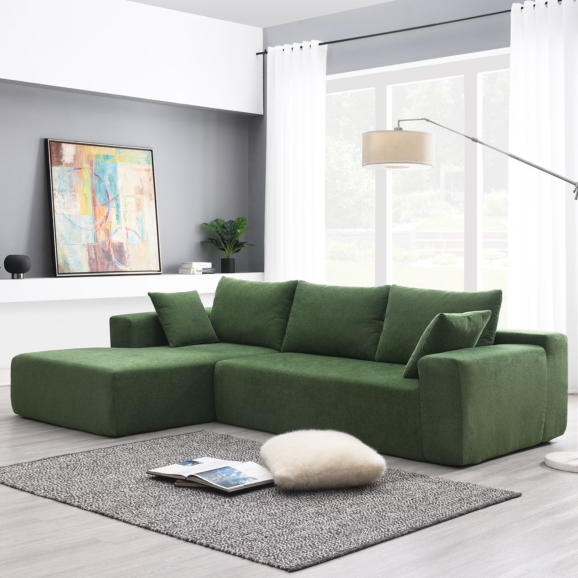 Williamspace 109" Modular Sectional Sofa, L Shaped Modern Couch Upholstered Sleeper Sofa Minimalist Style Couch Living Room Sofa Set for Living Room, White