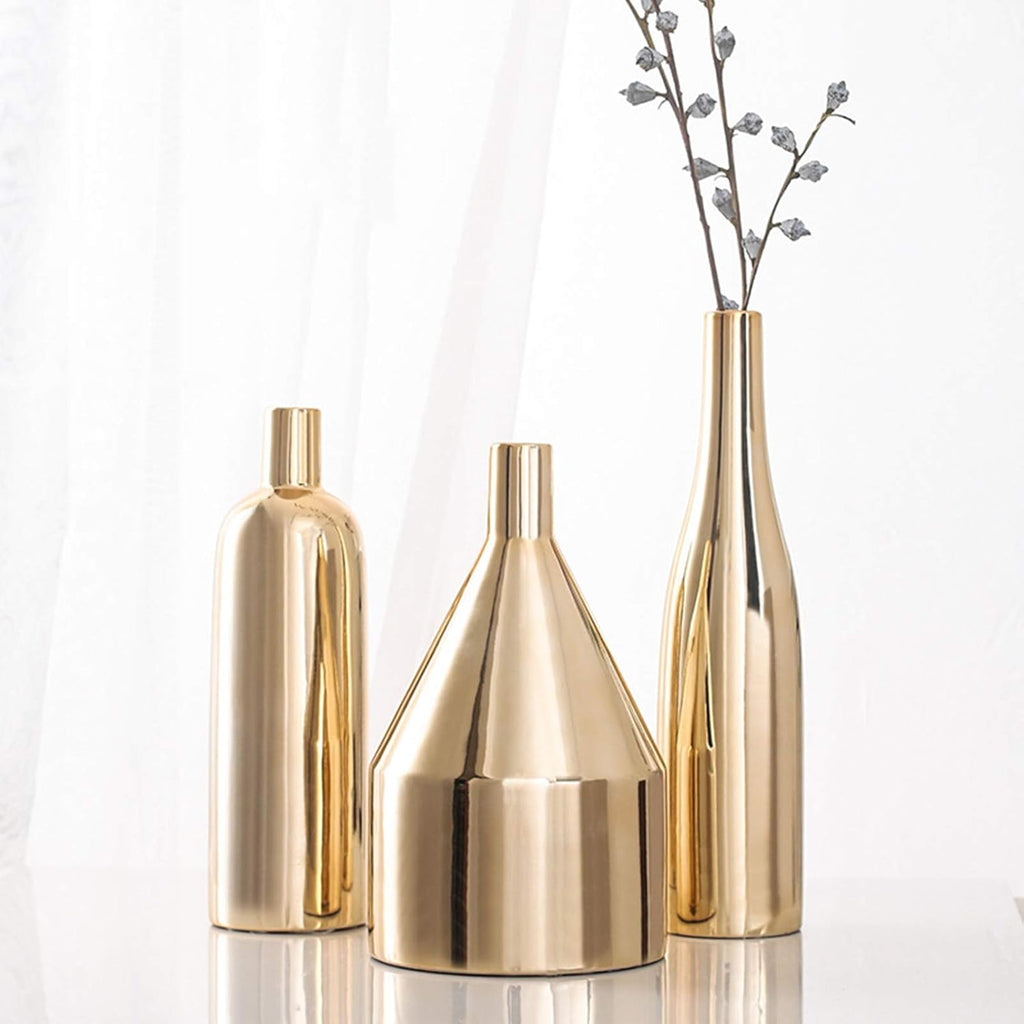 BARMI Gold Tall Vase – Minimalist Ceramic & Metal Luxury Home Décor for Centerpieces, 25.5 cm / 10 Inch
