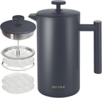 Secura French Press Coffee Maker, 304 Grade Stainless Steel Insulated Coffee Press with 2 Extra Screens, 50Oz (1.5 Litre), Silver