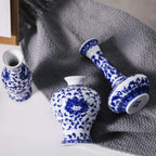 Blue and White Vase Set of 3, Cute Ceramic Bud Vase in Bulk for Farmhouse Table Centerpiece Mini Vintage Vase for Rustic Wedding Decorations, Home Table Flower Decor